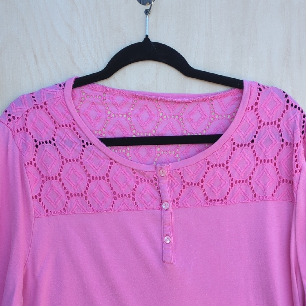 Pink Lace Detail Women's Top - Picture 3 of 9